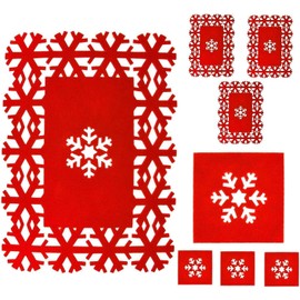 POLY FELT RED CHRISTMAS SNOW FLAKE PLACE MAT SET. PB, 8Pc