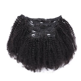 Ms Fenda Afro Kinky Curly 4B 4C Clip In Hair Extensions Brazilian Remy Virgin Hair Natural Color 120Gram 7Pcs/Set (14", Afro Kinky Curly)