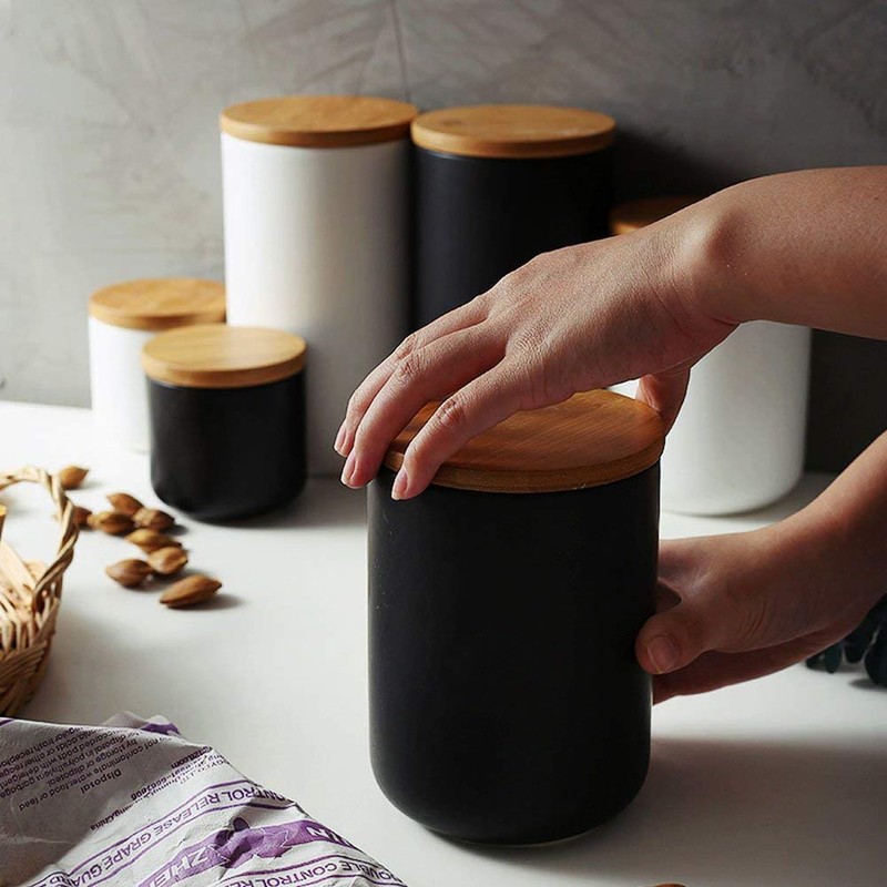 Popowbe Ceramic Coffee Canister Airtight with Sealed Bamboo Lid Kitchen