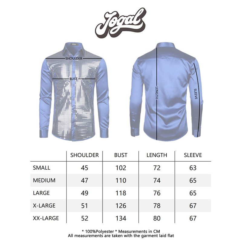 Jogal Men’s Sequin Shirt 70s Long-Sleeved Disco Party Costume -