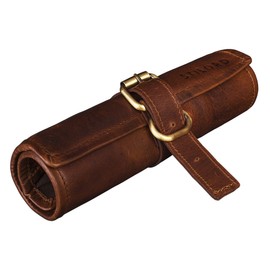 STILORD Felix Vintage Large Pencil Case Leather Round Pencil Case Pencil Case Real Leather, Cognac - Dark Brown, Cosmetic bag