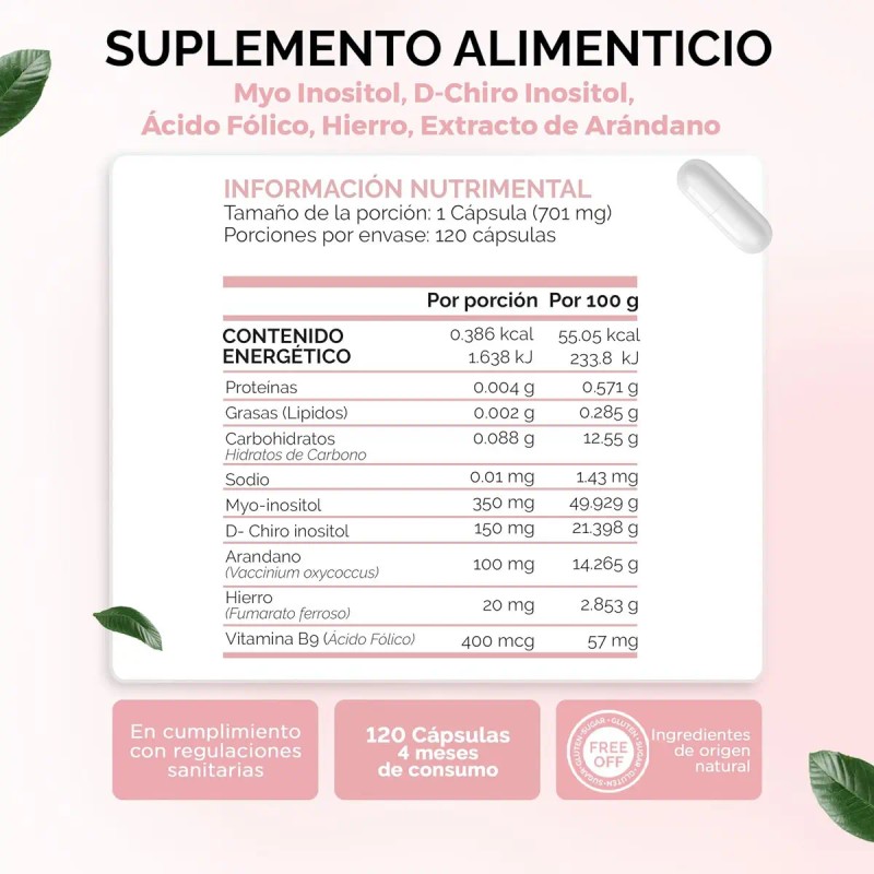 Myo Chiro Inositol Puro Enriquecido Acido Folico Vitamina Hierro Extracto