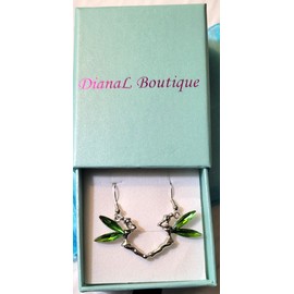 DianaL Boutique Tinkerbell Fairy Earrings Green Crystal Wings Gift Boxed Tinker Bell