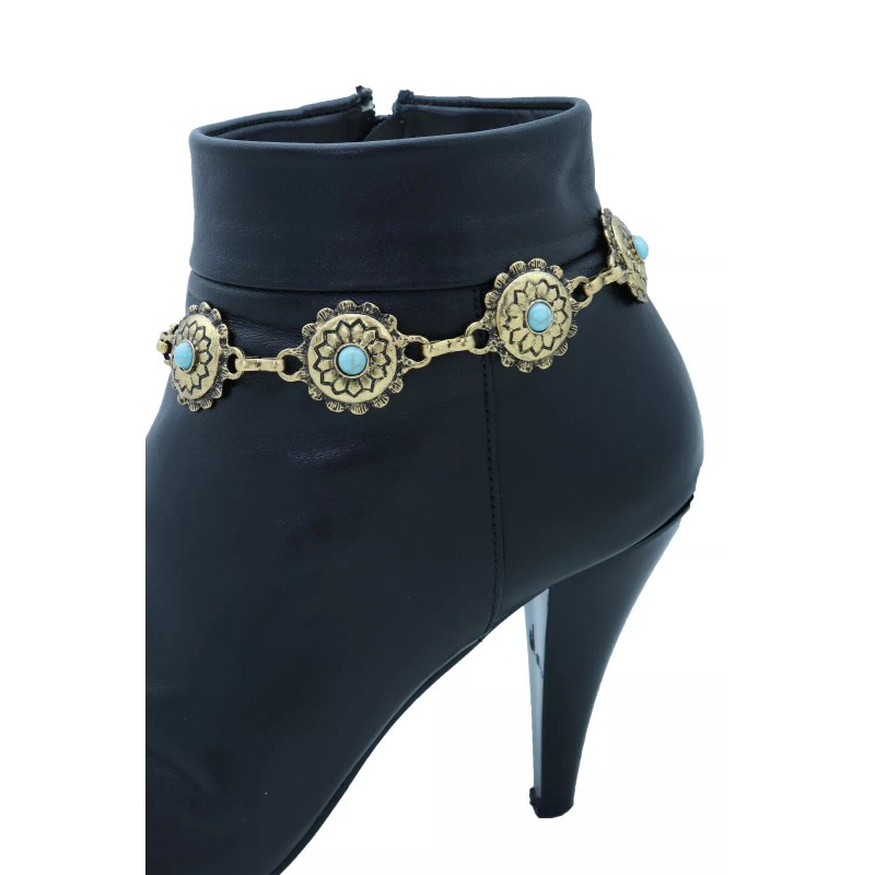 Women Gold Metal Boot Chain Bracelet Shoe Charm Blue Color