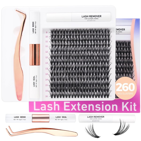 Miuffue DIY Lash Extension Kit 260 PCS Individual Cluster Lashes