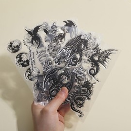 GLOBLELAND 4 Sheets Dragon and Peacock Clear Stamps for Card Making Magic Moon Silicone Stamp Transparent Stamps for DIY Scrapbooking Journals Decorative Photo Album