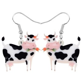 DOWAY Acrylic Cute Cartoon Cow Earrings Hanging Dairy Cattle Farm Animals Jewellery for Women Girls Cow Charm Gifts, Acrylic, Sandstone