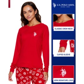 U.S. Polo Assn. Womens Pajama Sets, Plush Pajama Sets for Women 2 Piece, Womens PJs Sets (Red, Large)