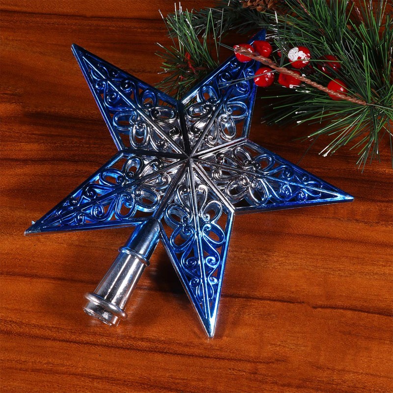 OULII Christmas Tree Topper, Glittering Star Tree Topper, Silvery Blue