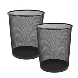 ZYBUX - Circular Mesh Trash Can, Waste Basket Garbage Can Waste Bin for Bathrooms, Kitchens, Home Offices, Dorm Rooms | Lightweight Sturdy Metal Basket Bin (2 x BLACK)