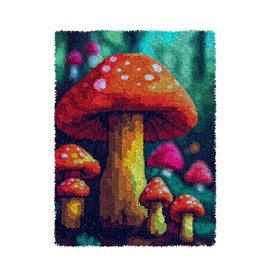 Ylkgogo Latch Hook Kits for Adults, Color Printed DIY Rug Carpet Needlework for Home Decoration Festival Gift 20.5"X 15" (Mushroom)