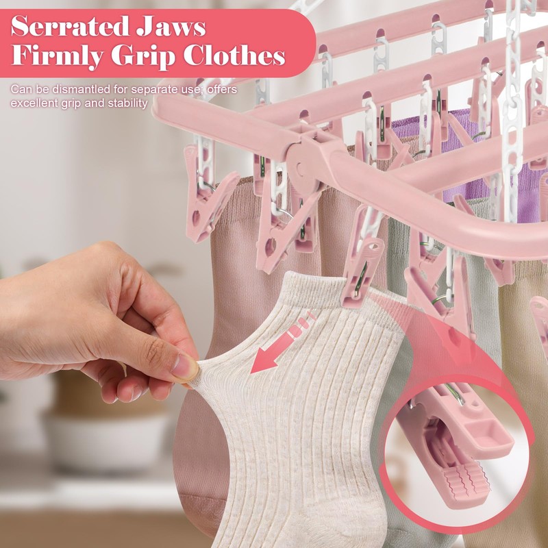 DDhayyp Clothes Drying Hanger with 32 Clips, Foldable Design Multi-Functional