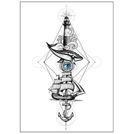 2 Sheets Temporary Ship Anchor Tattoo Lighthouse Tattoo Whale Tattoo Dolphin Tattoo Wave Tattoo T144 145