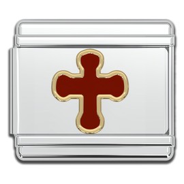 Fablinks Italian Bracelet Charms, 9mm Stainless Steel Charm Link for Women, Modular Jewelry Links for Men(Cross-Red)