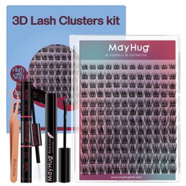 Mayhug Eyelash Extensions Set, Lash Extension Set, 144 Pieces, 3D Eyelashes, 8-18 mm, 48-72 Hold Hours, Waterproof Bond & Seal Eyelash Glue, 5 ml Eyelash Glue Remover, Eyelash Tweezers (Lumina)