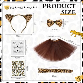 Hestya Leopard Costume Set Animal Leopard Headband Bow Tie Tail Leopard Sticker Animal Tutu Skirt for Dress up Birthday Costume Accessories Carnival Cosplay