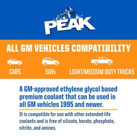 PEAK DEX-Cool® Antifreeze + Coolant, Premium Engine Coolant with Antifreeze, Car Antifreeze Coolant Mixture for GM Vehicles, 1 Gallon