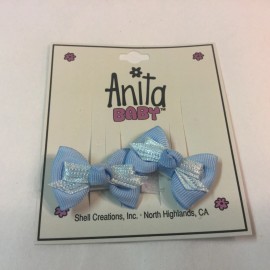 Anita NWT 2 Piece SET Blue Hook and Loop Brand Hair Bows Infants Or Puppies