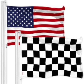 UD_G128 Combo Pack: American USA Flag 3x5 Ft & Checkered Flag 3x5 Ft, Both Printed 150D Polyester, Indoor/Outdoor, Brass Grommet