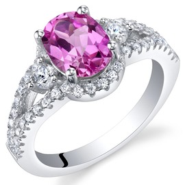 PEORA Created Pink Sapphire Keepsake Ring for Women 925 Sterling Silver, 1.50 Carats Oval Shape 8x6mm, Size 8, Engagement, Promise, Anniversary Ring, For Classy Gift & Everyday Wear, w/Jewelry Box