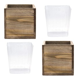 CYS EXCEL 2 PCS 6" Brown Cube Planter Box with Removable Plastic Liner | Multiple Choices Natural Brown Wood Square Planter | Indoor Decorative Window Box