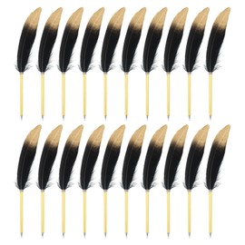 PATIKIL 20 Pcs Feather Ballpoint Pens Bulk 0.5mm Ink Vintage Plated Rod Quill Writing Pens for Office, Wedding Guest Signature, Black