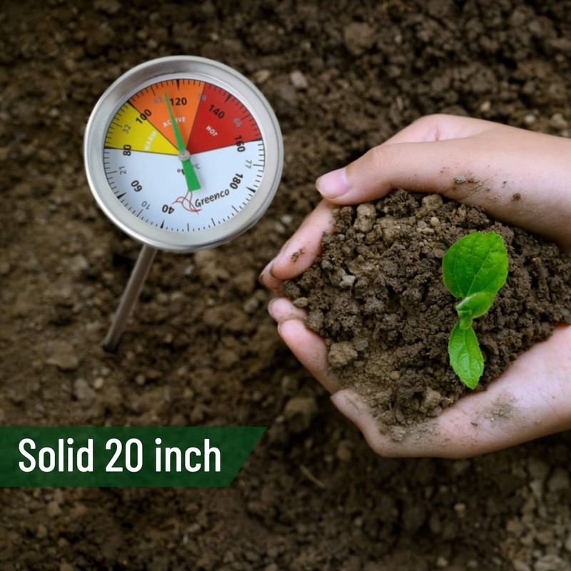 Compost Soil Thermometer by Greenco, Stainless Steel, Celsius and Fahrenheit