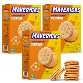 Mavericks Sandwich Crackers Cheddar - Cheese Filled Whole Grain Sandwich Cracker Snack Packs, Non-GMO - 7 oz Box (3 Pack)