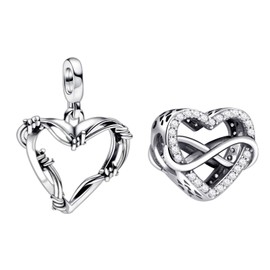 Amieween 925 Sterling Silver Charm for Women Bracelets Necklace Infinity Love Heart Dangle Charm 5A Cubic Zirconia Valentine DayCharms for Women 2 pack