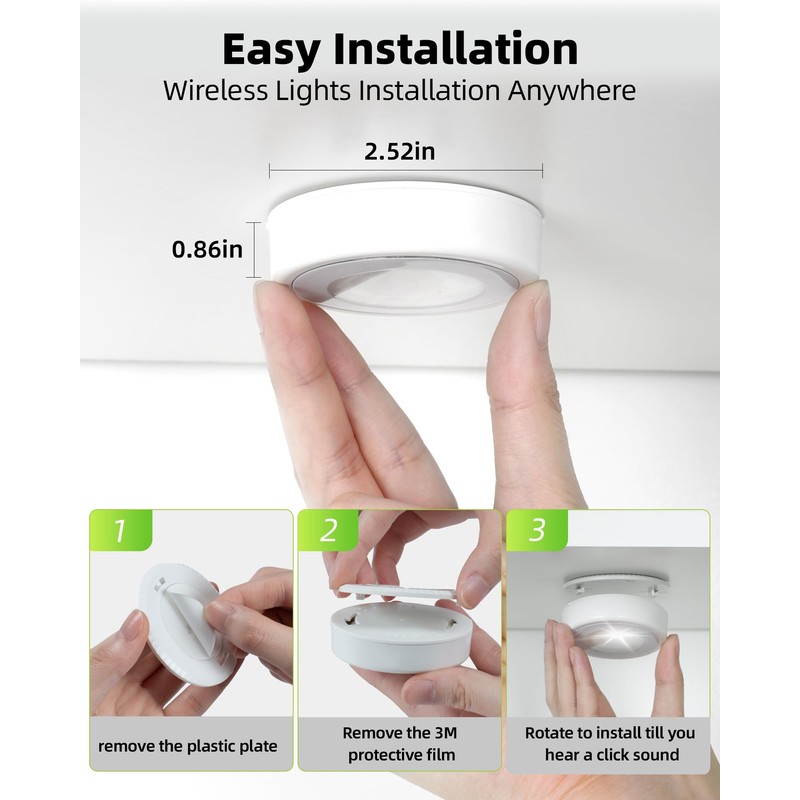 EZVALO LED Puck Lights, Rechargeable Sitck On Tap Lights, Wireless