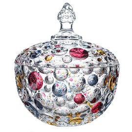 auons Colorful Glass Cookie Jar, Elegant Hand Painted Candy Server Crystal Candy Dish with Lid, Vintage Decorative Candy Jar, Nut Fruit Bowl Plate, Buffet Jar Biscuit Containers, Large