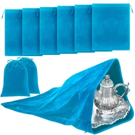 Ferraycle Silver Storage Bags Oversized 24 x 32 Inch Zipper Anti Tarnish Cloth Bag for Silver Storage, Tray, Jewelry, Flatware, Vase, Polishing,Tarnish Cleaning(Blue)