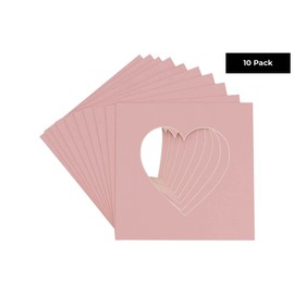 4x5 Mat For 7x7 Frame - Precut Pink Heart Shaped Photo Mat Board Opening - Acid Free Matte to Protect Your Pictures - Bevel Cut for Family Photos, Pack of 10 Matboards