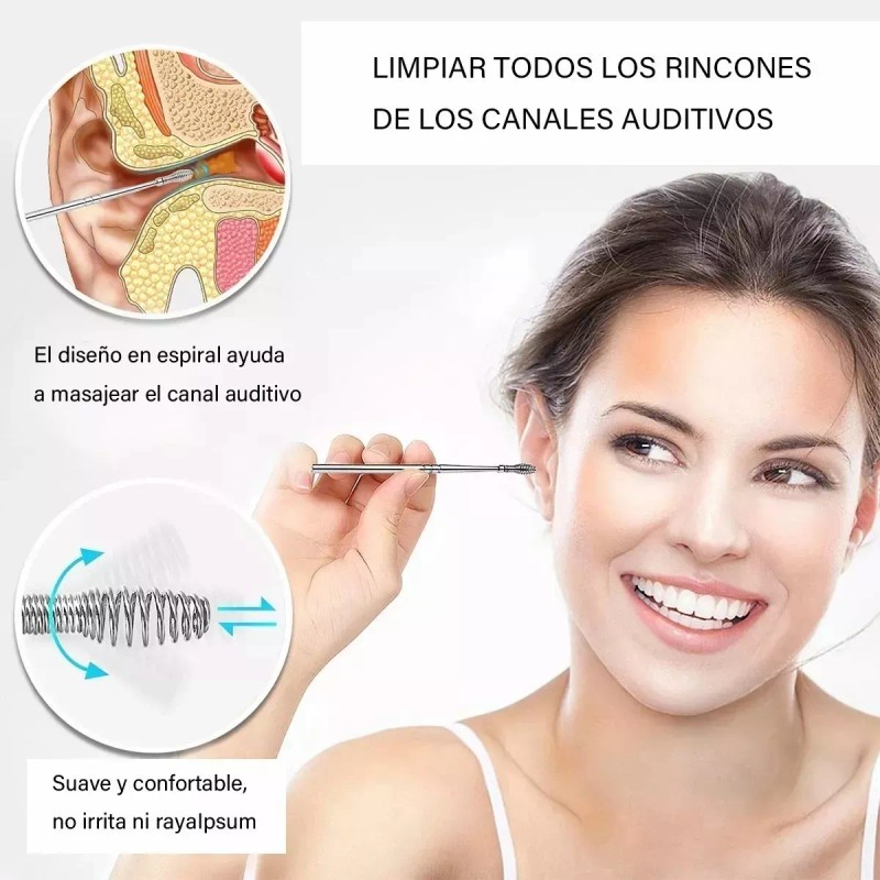Universo en Linea Hisopo Acero Inoxidable 8pz Estuche Limpieza Oidos