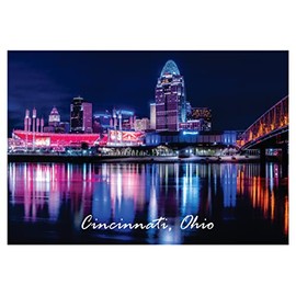 Cincinnati, Ohio Skyline, Buildings at Night, Souvenir Magnet 2 x 3 Fridge Photo Magnet