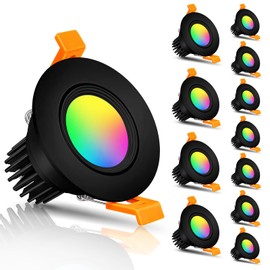 Smart Recessed Lighting 2 Inch, WiFi Black LED Downlight 5W 120V, RGBCW Color Changing LED Ceiling Light, COB Dimmable 2700K-5000K, Compatible with Alexa/Google, Can Lights with Driver, 12 Pack
