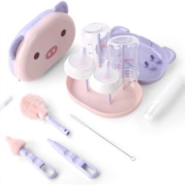 MARIA D Cepillo para Biberones, 6 en 1 con 3 Formas de Cepillos (Purple) | Juego de Cepillo para Botellas, Kit Limpiador de Botellas de Viaje , Indica