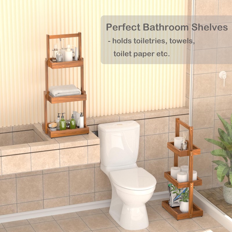 promitop Teak Shower Shelf Bathroom Organizer - 3 Tier Multipurpose