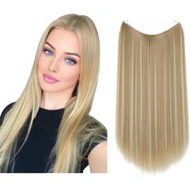 Invisible Wire Hair Extensions Straight Dirty Long Synthetic Hairpieces Adjustable Headband for Women Heat Resistant Fiber No Clip (Blonde, 22 Inch)