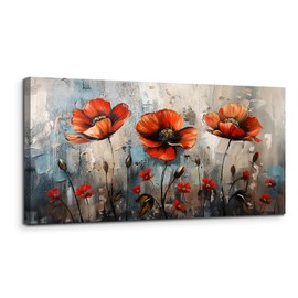 SERIMINO Large Wall Art for Living Room, Nature Floral Botanical Wall Art, Red Flowers Canvas Prints Paintings, Wildflower Modern Home Decor Bathroom Dining Room Kitchen 30"X60"