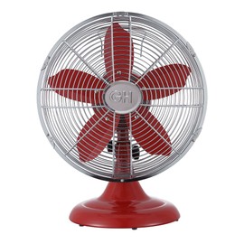 Good Housekeeping 92611 All-Metal 12" Retro Desk Office Table Fan with Wide Oscillation, 3-Speed Settings & Carrying Handle, Crimson Red
