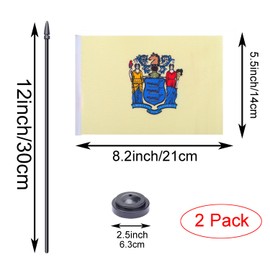 WXTWK 2 Pack USA New Jersey Flag New Jersey State Desk Flag Set - Mini Small New Jersey Table Office Flags with Black 12" Solid Pole Stand Base Classroom Meeting Desktop Decorations