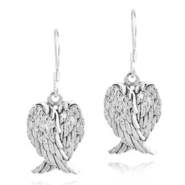Heavenly Love Heart Shaped Angel Wings .925 Sterling Silver Dangle Earrings | Earrings for Women | Sterling Silver Earrings | Dangle Earrings For Women