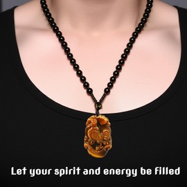Chiorgone Natural Tiger Eye Pendant Tiger - Chinese Zodiac Amulet for Good Luck & Protection - Feng Shui Healing Crystal Necklace Charm for Men/Women.