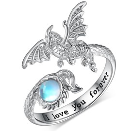 SCZKLAQ Dragon Rings for Women 925 Sterling Silver Moonstone Dragon Ring Adjustable Dragon Rings for Women Dragon Jewelry Gifts (8)