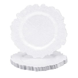 MAONAME 13" White Charger Plates Set of 8, Round Reef Chargers for Dinner Plates, Plastic Plate Chargers for Table Setting, Wedding Decor