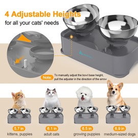 Raised Cat Bowls, Adjustable Height & Angle Pet Feeding Bowls for Cats & Middle Dogs, Nonslip Feeder with 15° Tilting Neck Protective Bowl, Elevated Cat Food and Water Bowl with Stainless Steel