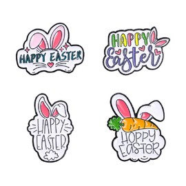 Happy Easter Rabbit Brooch Pins Cute Bunny Brooches Set Easter Spring Holiday Enamel Lapel Pin Rabbit Brooch for Backpack Jacket (Happy Easter Rabbit Brooch)