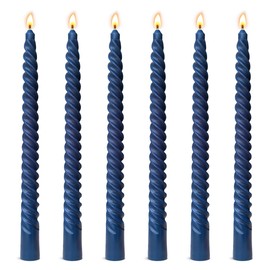6 Pack 10 Inch Navy-Blue Spiral Taper Candles for Hanukkah and Winter Home Decoration, Unscented Dripless Twisted Candlesticks for Dinner Beach-Themed Decor Relaxation and Meditation