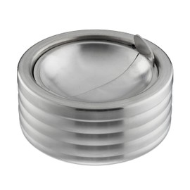 2 x Wind Ashtray Hinged Lid Outdoor & Indoor Stainless Steel Round Ashtray H x D 5.5 x 11.5 Silver